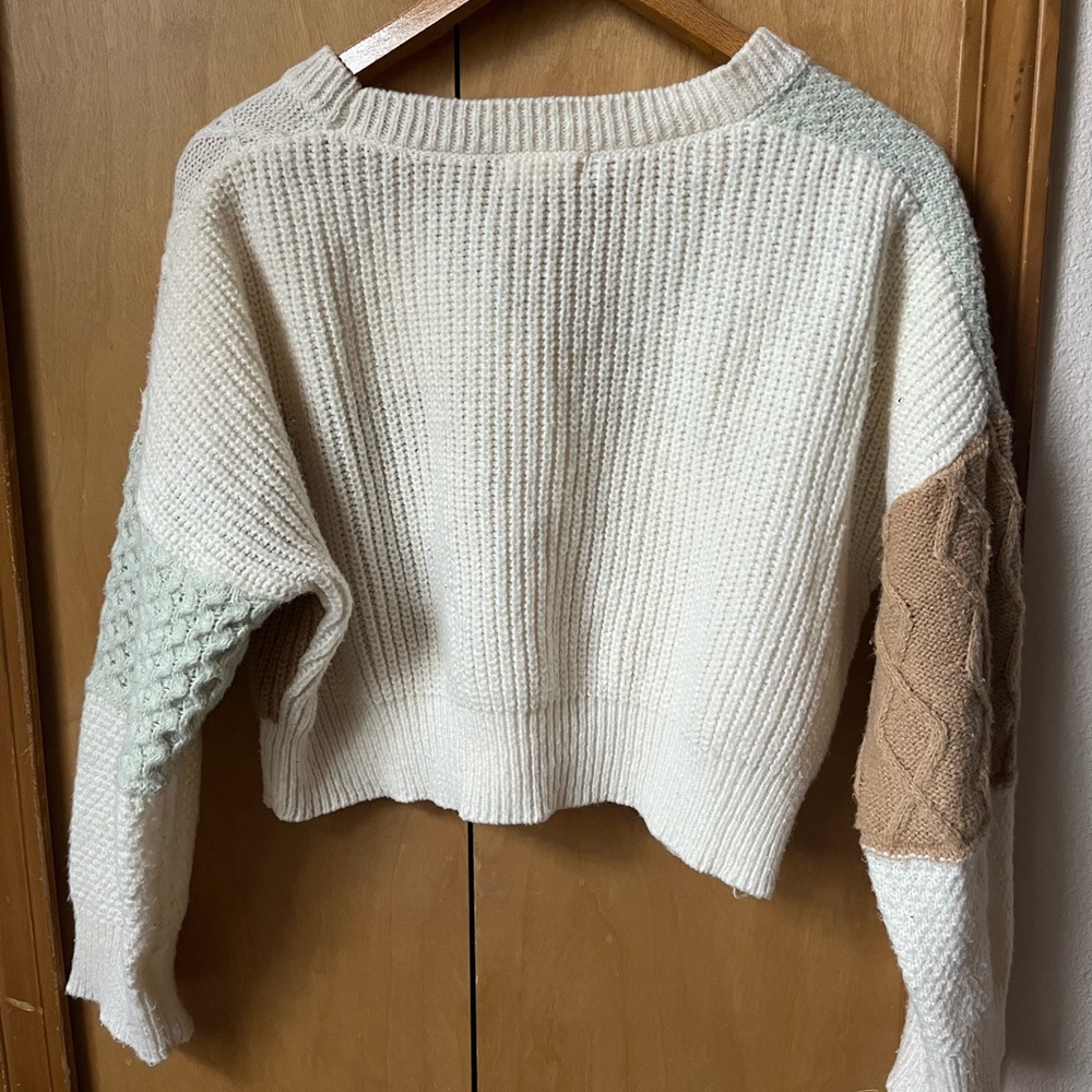 Altar’d State Colorblock Knit Cardigan Sweater - Cream, Mint & Brown - Picture 2 of 4